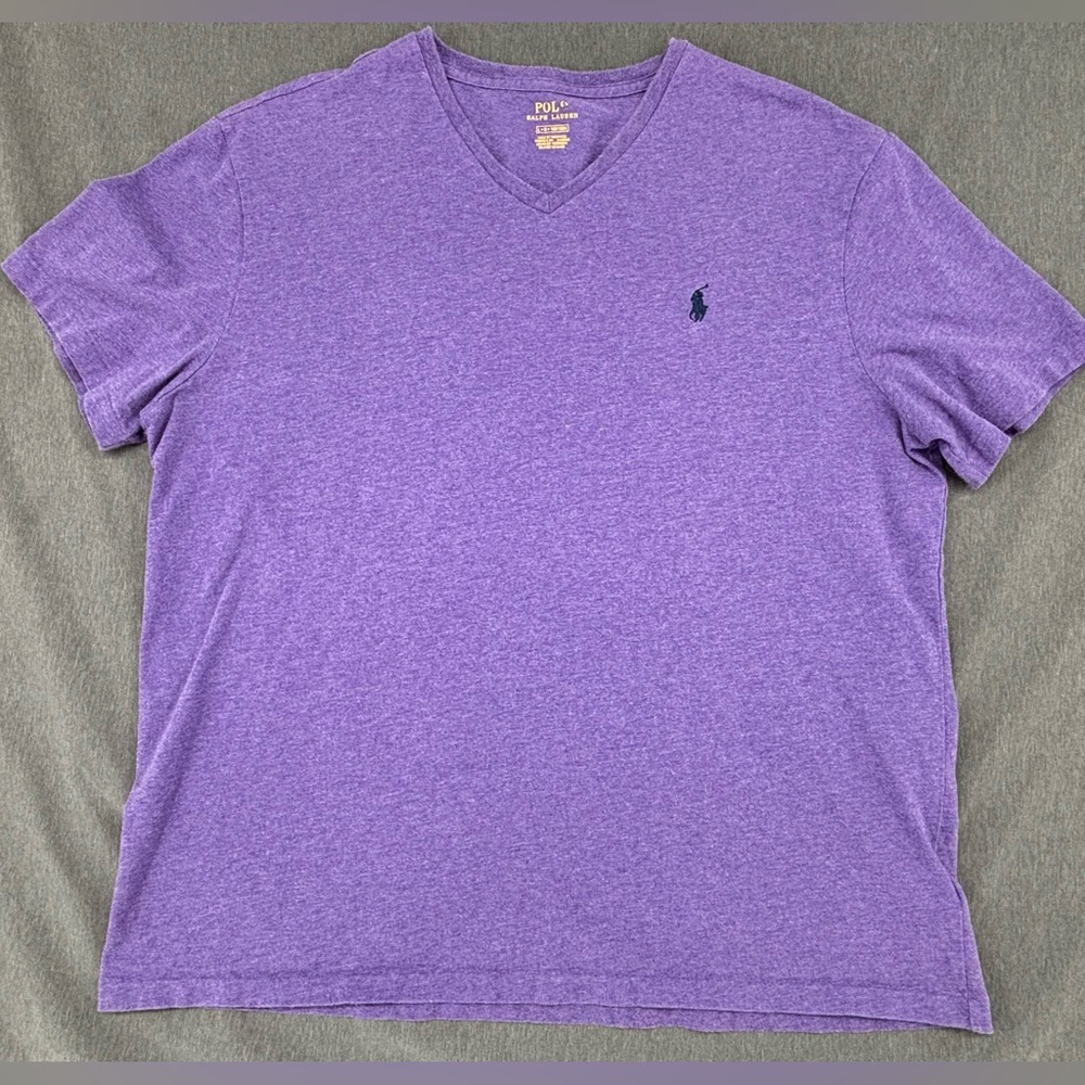 Polo Ralph Lauren Shirt Mens Large Purple V Neck Pony Logo Cotton Casual Tee